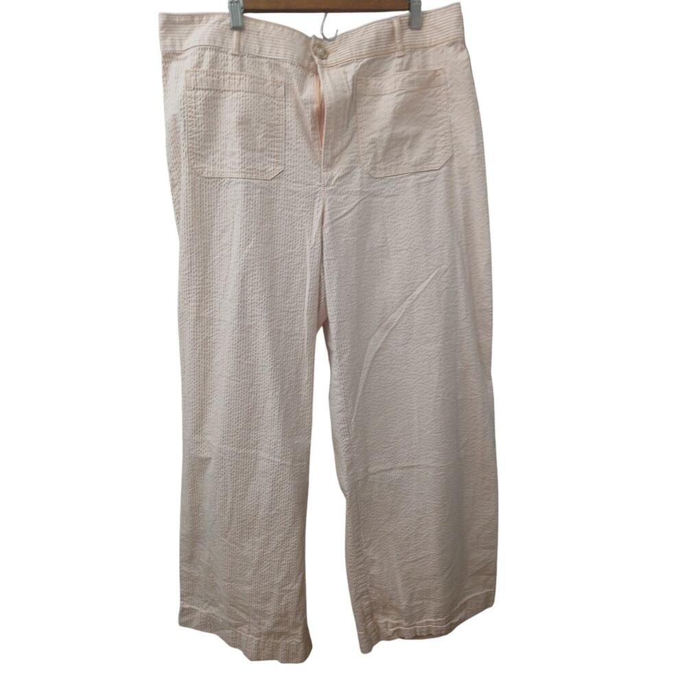 Loft Orange & WhiteSeersucker Wide Leg Cropped Pants 14